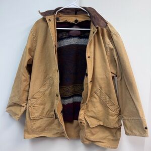 Woolrich Tan Field Jacket Blanket Lined with leather Collar